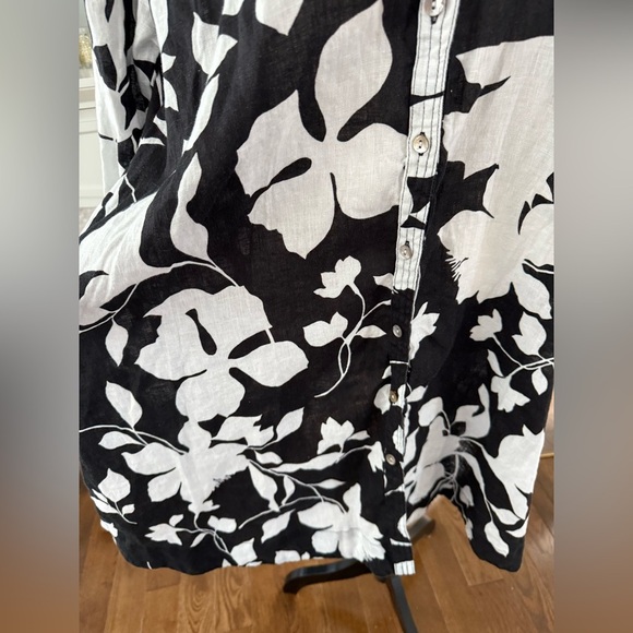 Cynthia Rowley 100% Linen Black and White Floral Women's Dress - Picture 3 of 7